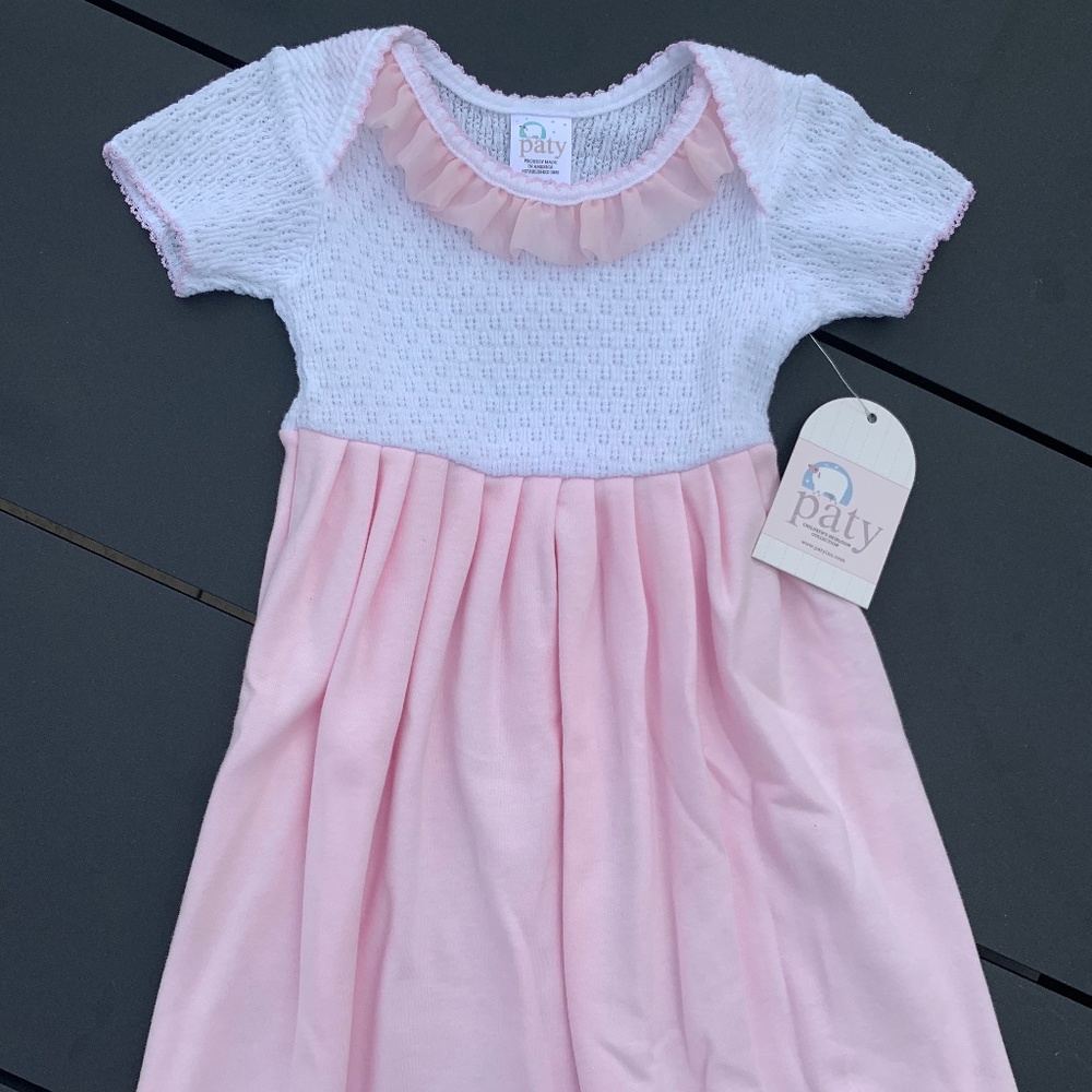 New Paty Baby Girl Dress Pink Knit & White Waffle